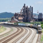 Dormant Bethlehem Steel mill backdrop for several tracks